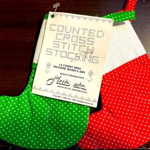Cross Stitch Christmas Stocking YOU CAN PERSONALIZE Lot of 2 Vintage